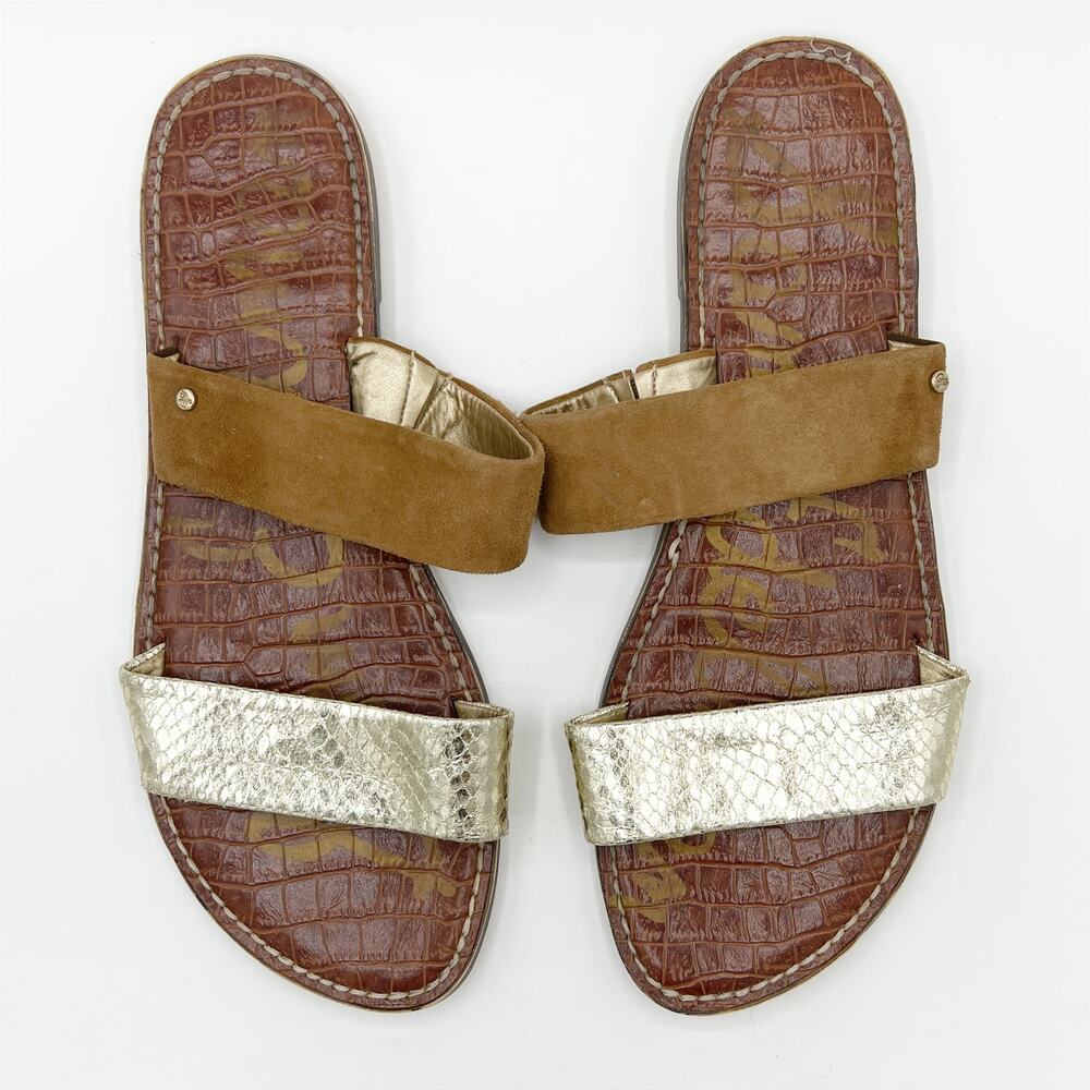 Sam Edelman Gala Two Strap Slide Sandals Gold Nude 10M - Picture 4 of 8